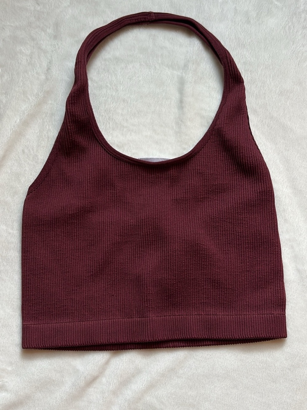 Cotton On Burgundy Ribbed Backless Halter Crop Top Size XS